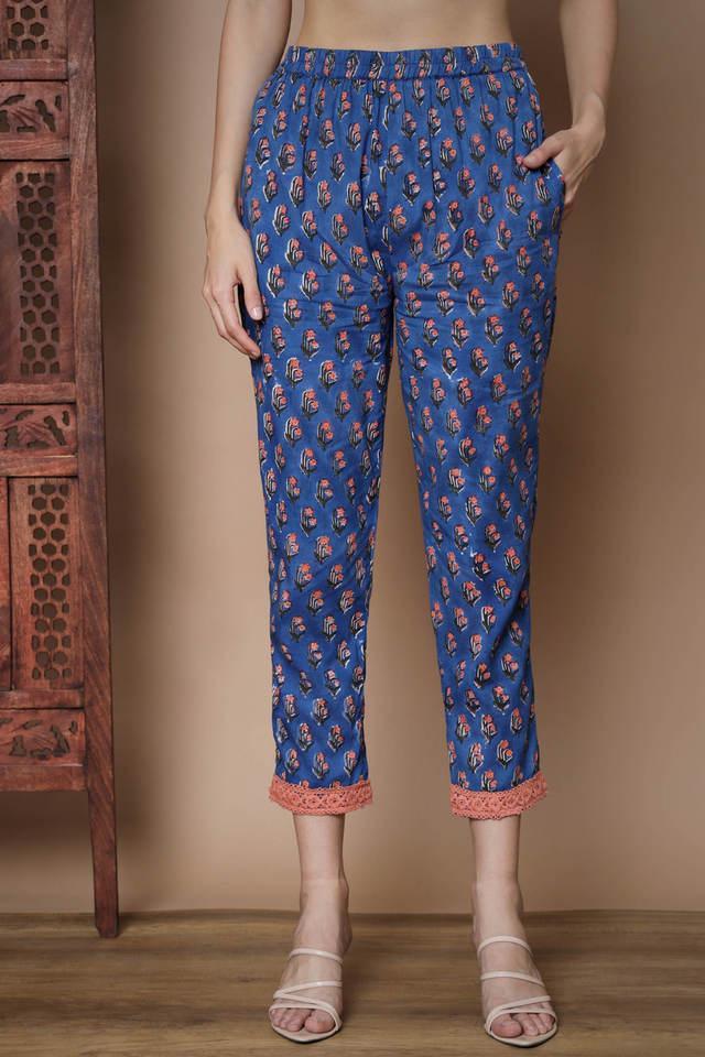 printed cotton collar neck womens kurta trouser set