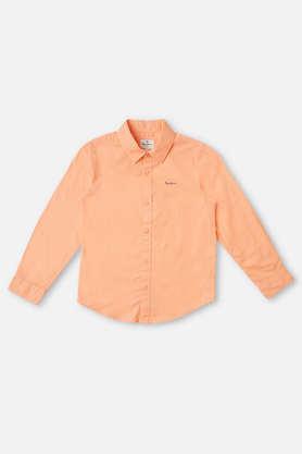 printed cotton collared boys shirt - peach