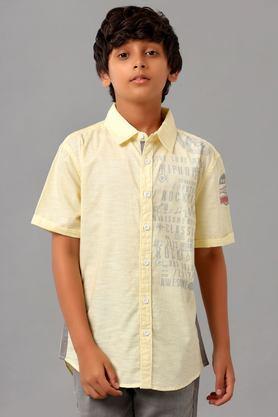 printed cotton collared boys shirt - yellow