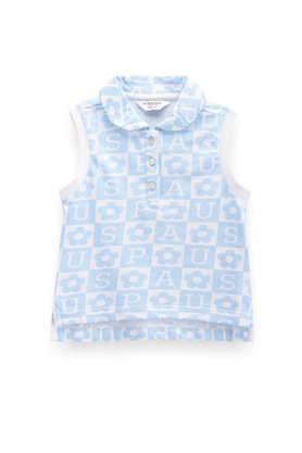 printed cotton collared girls t-shirt - light blue