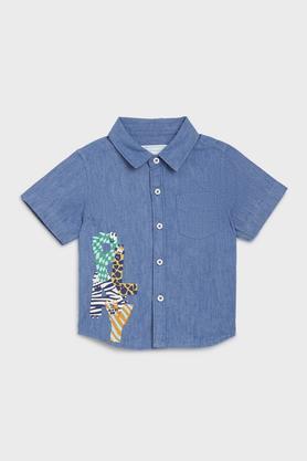 printed cotton collared infant boys shirt - mid stone