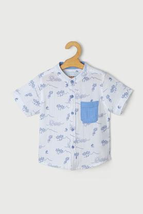 printed cotton collared infant boys shirt - white