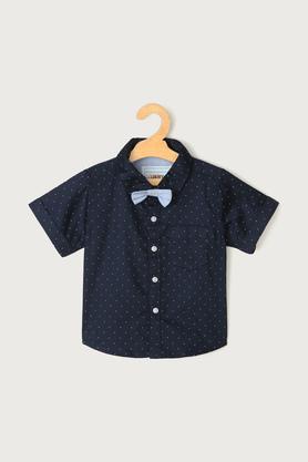 printed cotton collared infants shirt - navy