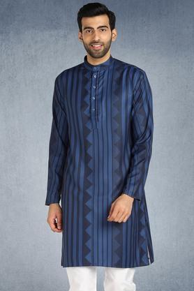 printed cotton collared men's casual kurta - multi