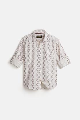 printed cotton collared neck boys shirt - off white
