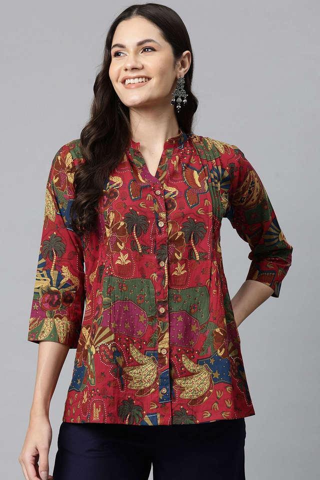 printed cotton collared womens festive wear kurta