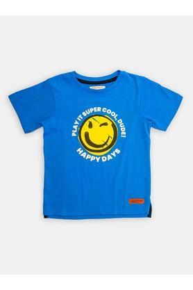 printed cotton crew neck boys t-shirt - blue