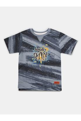 printed cotton crew neck boys t-shirt - blue