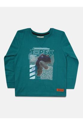 printed cotton crew neck boys t-shirt - blue