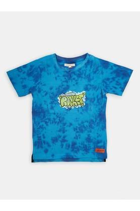 printed cotton crew neck boys t-shirt - blue