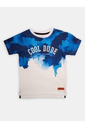 printed cotton crew neck boys t-shirt - blue