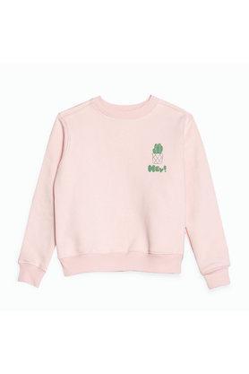 printed cotton crew neck girl's sweatshirt - pink