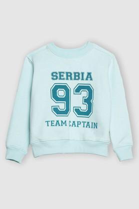 printed cotton crew neck girls sweatshirt - blue