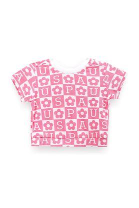 printed cotton crew neck girls t-shirt - pink