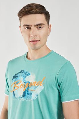 printed cotton crew neck men's t-shirt - aqua