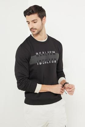 printed cotton crew neck men's t-shirt - black