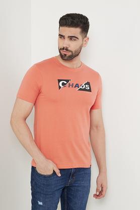 printed cotton crew neck men's t-shirt - dusty peach