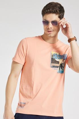 printed cotton crew neck men's t-shirt - peach