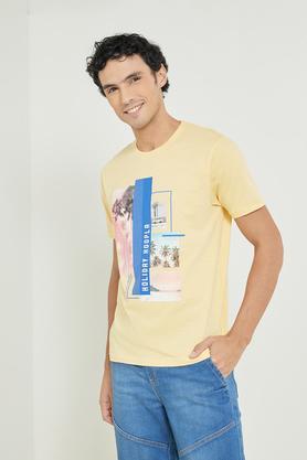 printed cotton crew neck men's t-shirt - yellow