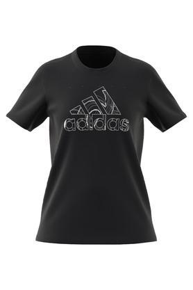 printed cotton crew neck women's casual wear t-shirt - black