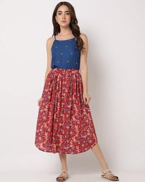 printed cotton flared skirt