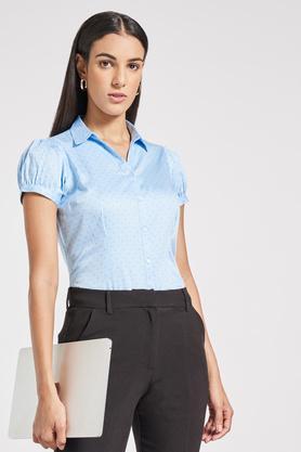 printed cotton formal wear women's shirt - sky blue