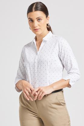 printed cotton formal wear women's shirt - white