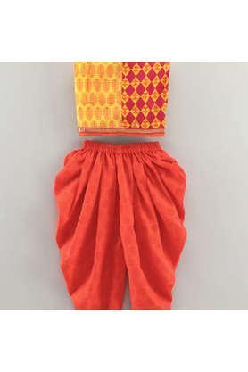printed cotton full length girls top & dhoti pant set - yellow