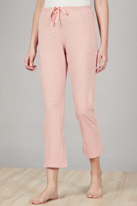 printed cotton full length women's night wear pyjamas - peach