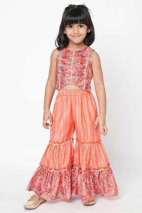 printed cotton girls top & palazzo set - orange