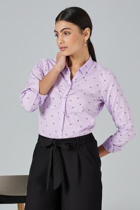 printed cotton high neck women's shirt - lilac