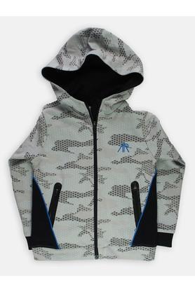 printed cotton hood boys jacket - grey