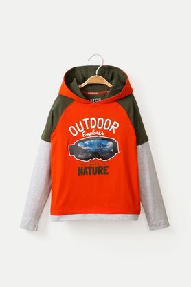 printed cotton hood boys t-shirt - orange