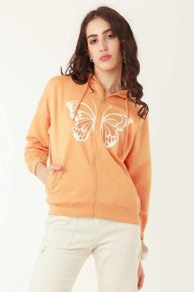 printed cotton hood womens sweatshirt - orange