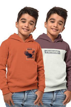 printed cotton hooded boys sweatshirt - multi color