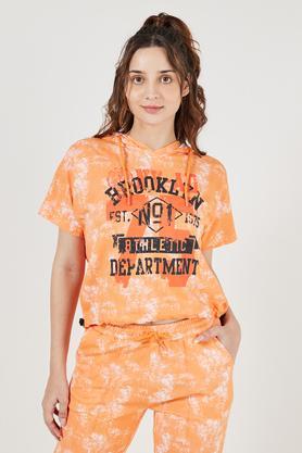 printed cotton hooded women's t-shirt - orange