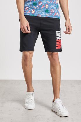 printed cotton knee length men's shorts - black