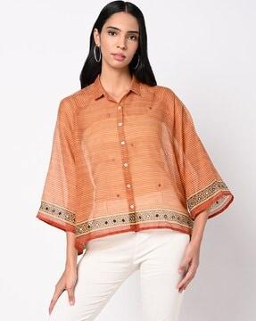 printed cotton kota top with mirror embroidery