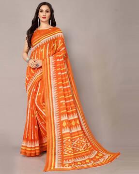 printed cotton linen saree with blouse piece