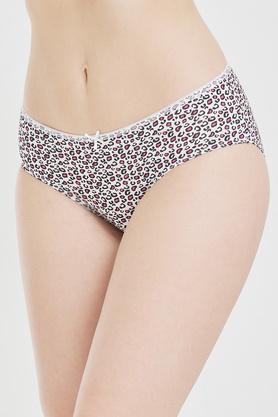 printed cotton lycra knitted womens hipster panties - multi