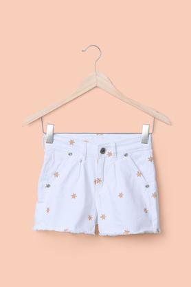 printed cotton lycra regular fit girl's shorts - white