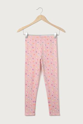 printed cotton lycra skinny fit girls leggings - blush