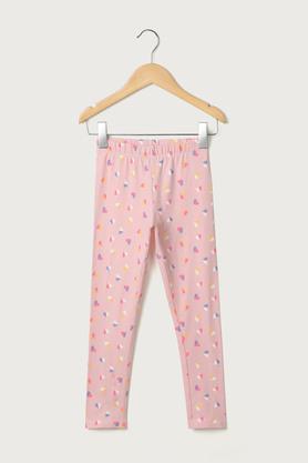 printed cotton lycra skinny fit girls leggings - blush