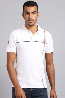 printed cotton lycra slim fit men's t-shirt - white