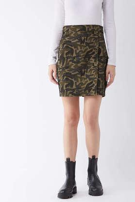 printed cotton lycra slim fit women's skirt - multi