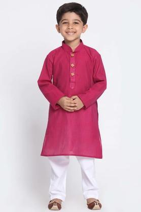 printed cotton mandarin boys kurta pyjama set - purple