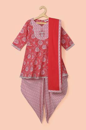 printed cotton mandarin collar boy's kurta pyjama jacket set - pink