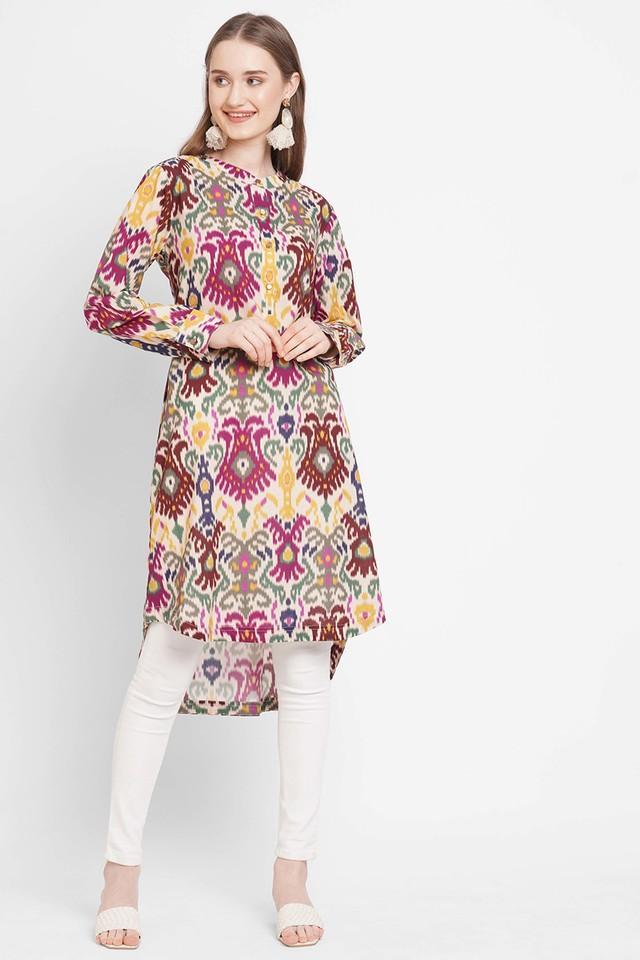 printed cotton mandarin collar womens kurta