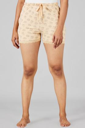 printed cotton mid thigh womens night wear shorts - peach