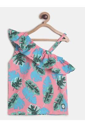 printed cotton one shoulder girls top - pink